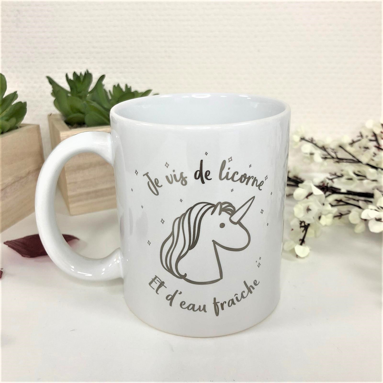 Mug céramique Licorne : je vis de licorne  Idées Cadeaux Licorne