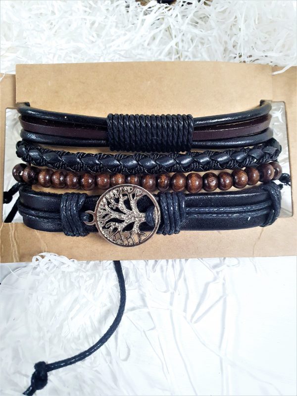 Bracelets tressés en cuir (perles en bois, style ethnique)